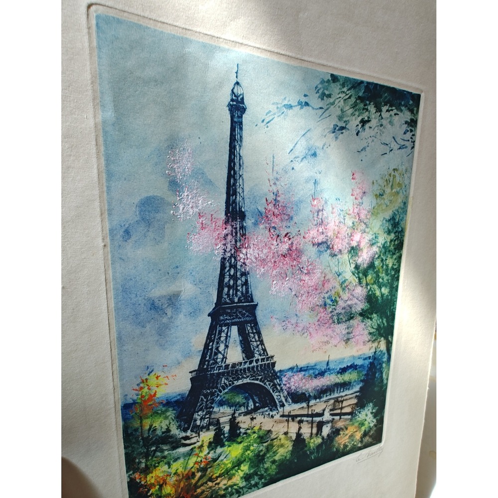 Etching Le Bailly Paris Tour Eiffel Original‎ Signed French Art Print Blossom